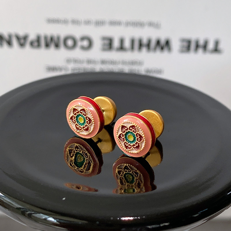 珐琅彩耳钉2026新款爆款花朵耳环轻奢高级感新中式复古风小巧耳饰