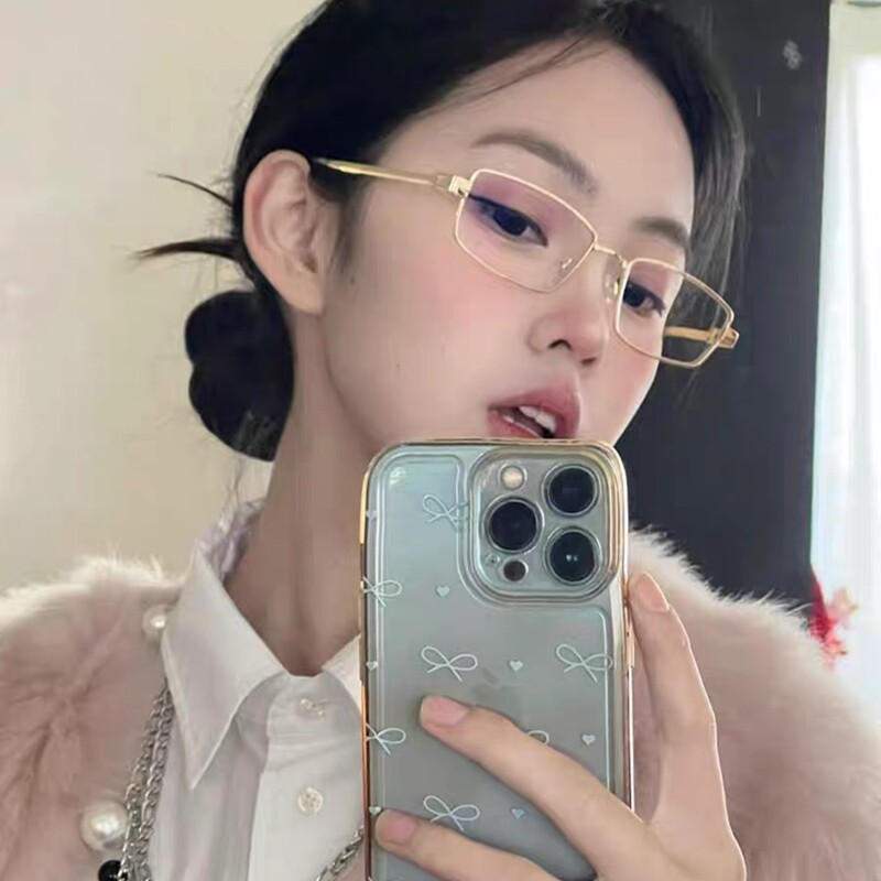韩版金属金丝边高智感小方框素颜眼镜可配近视度数防蓝光平光镜女