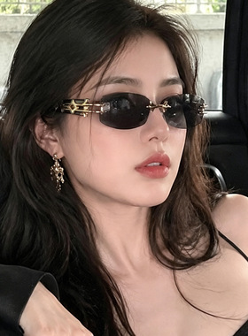 韩版复古无框多边形金属前卫时髦墨镜女五角星Y2K科技感太阳眼镜