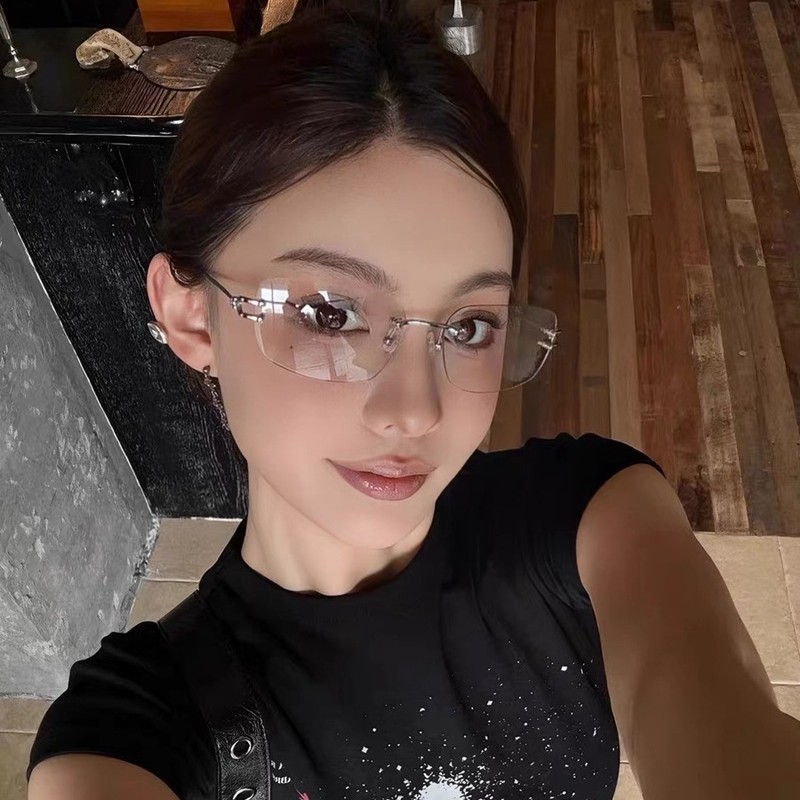 复古无边框金属镂空金色高智感眼镜素颜神器防蓝光近视度数平光镜