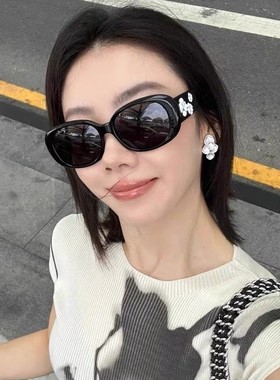 2025新款复古山茶花墨镜女款高级感大脸显瘦防紫外线圆框太阳眼镜