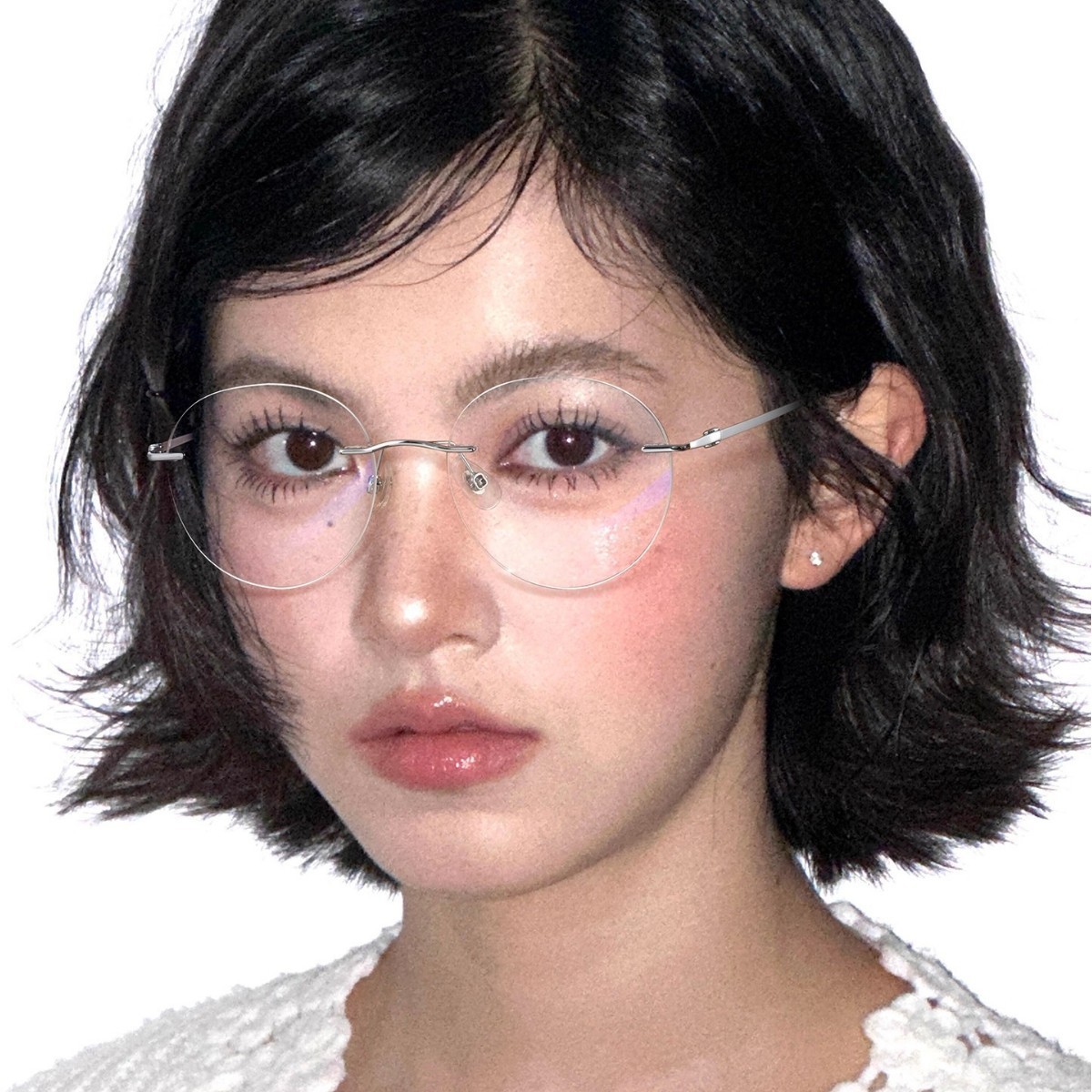 韩系无框眼镜近视女度数可配高智感超轻眼镜框架圆形无边框清冷感