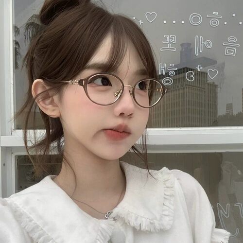 韩版复古椭圆框茶色软妹素颜眼镜女防蓝光超轻配近视小脸镜框显瘦