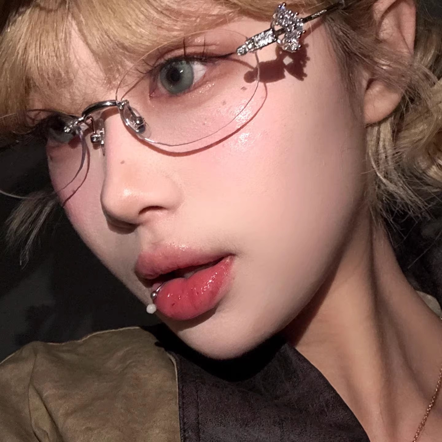 2025新款gm珠宝系列椭圆镶钻无框素颜眼镜女高智感装饰近视眼镜架