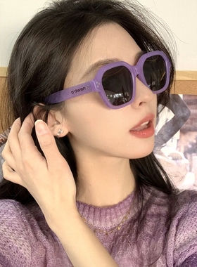 韩版方框紫色y2k墨镜女高级感辣妹太阳镜2023新款夏海边度假街拍