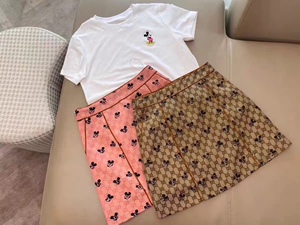 女装22夏季新款欧洲站米奇高腰印花百褶半裙青春甜美淑女精品套装