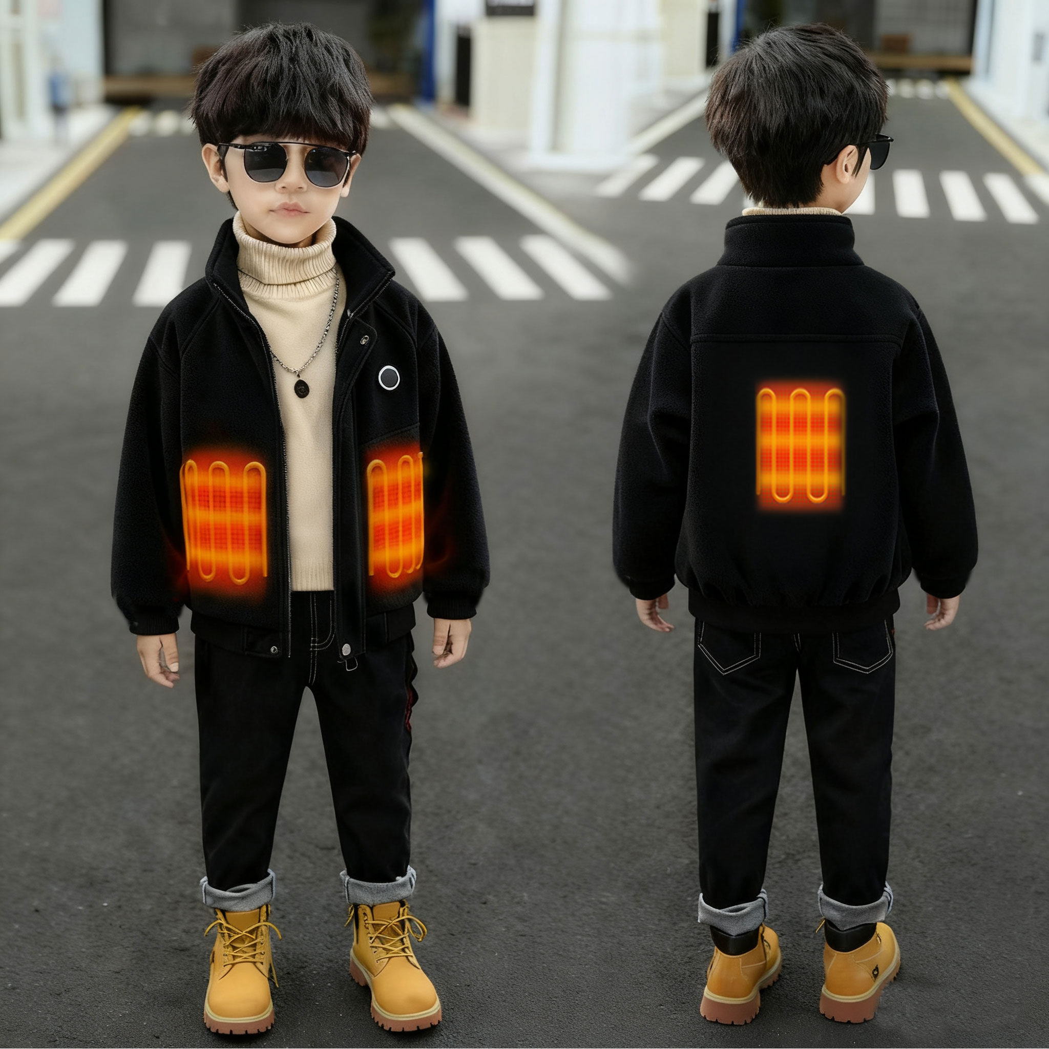 冬加热双面绒男女儿童棉袄超好看发热摇粒绒棉衣充电保暖洋气马甲