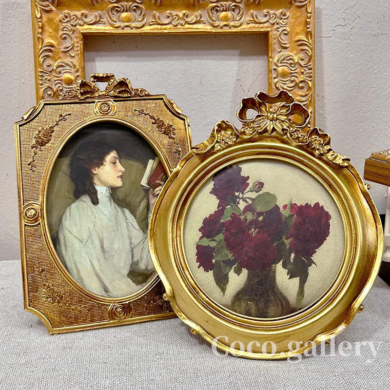 可可的画廊金色复古精致雕花法式美式古典轻奢树脂人物相框摆台