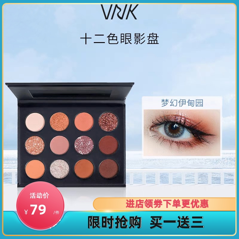 VNK 十二色眼影盘大地色珠光眼影盘膨胀易上色持久不脱妆哑光高光
