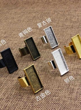 欧美简约长方形滴胶戒托开口可调节指环diy饰品配件时光宝石空托