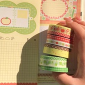 饰 韩系盐系四叶草苹果极细手帐素材装 韩国正版 atoz格子胶带分装