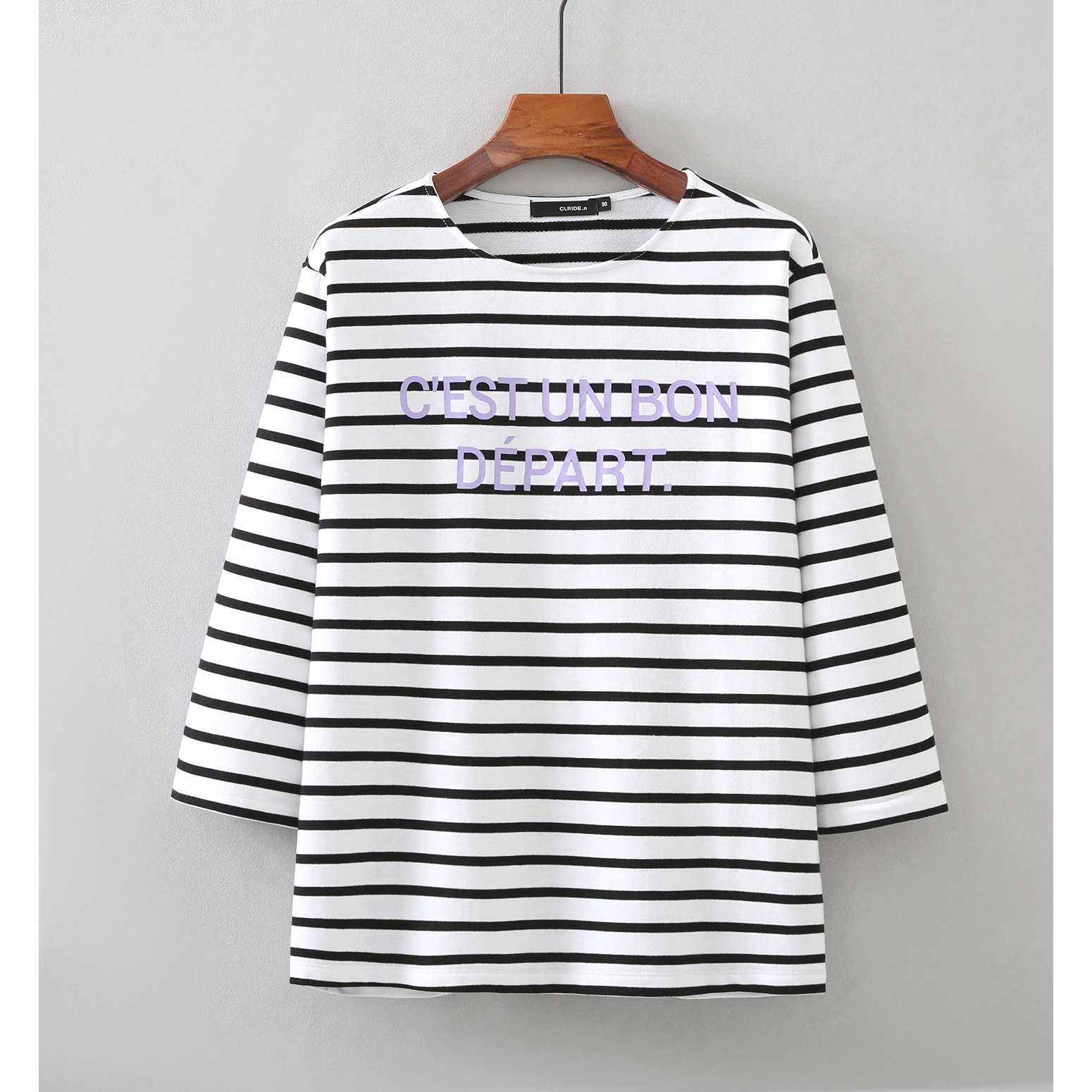 条纹秋T恤纯棉7分袖女圆领