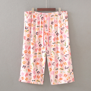 200斤 家居睡裤 外贸一批 特肥加大女夏牛奶丝高腰宽松休闲7分大码