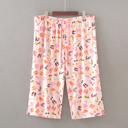 外贸一批~特肥加大女夏牛奶丝高腰宽松休闲7分大码家居睡裤200斤