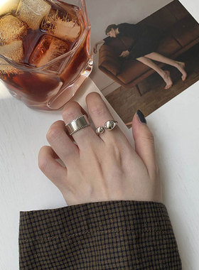 925纯银简约光面戒指女ins冷淡风小众设计可调节光面开口戒指男女