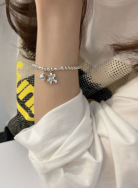 韩国纯银串珠拼图手链女ins小众设计2021新款冷淡风珠子串珠手饰