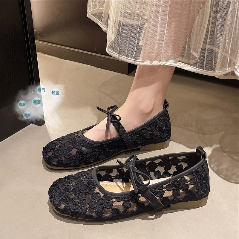 春夏透气蕾丝网面一脚蹬女鞋