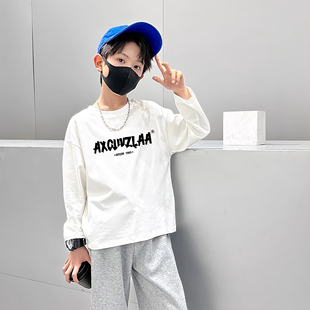 2023新款 男童秋装 长袖 T恤白色打底衫 儿童上衣潮 中大童炸街春秋季