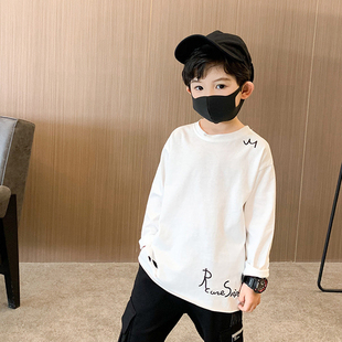 春秋季 男童白色内搭t纯棉长袖 T恤童装 2022新款 中大童潮 儿童打底衫