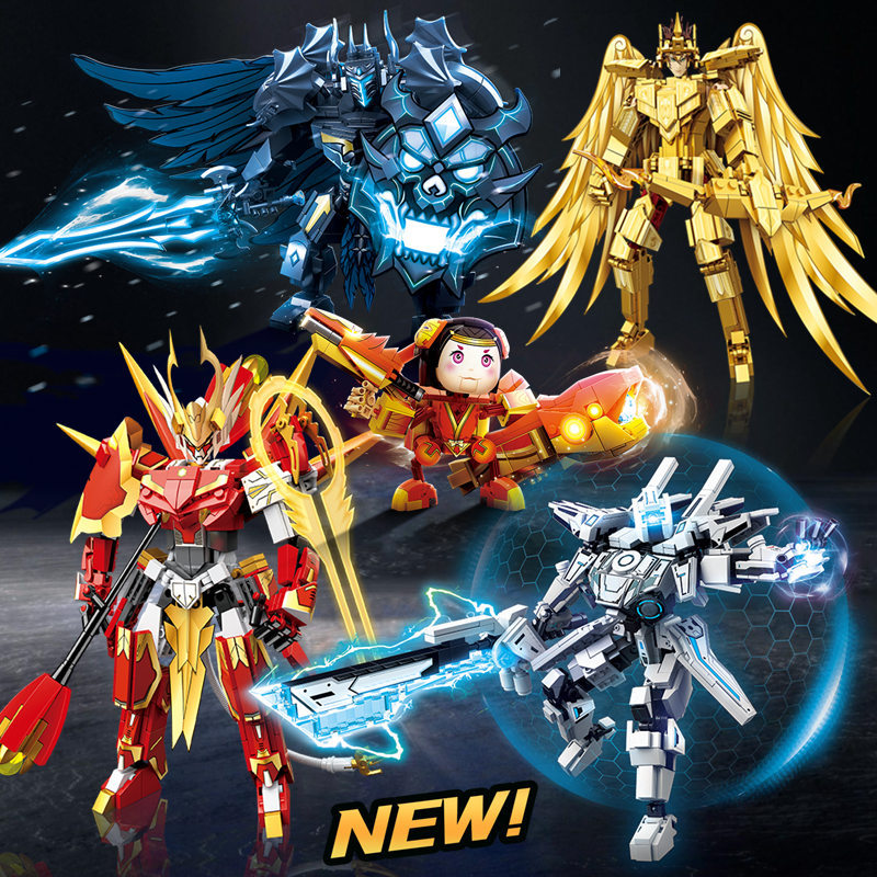 新品王者荣耀积木夏侯惇孙悟空鲁班后羿盾山典藏摆件拼装玩具礼物