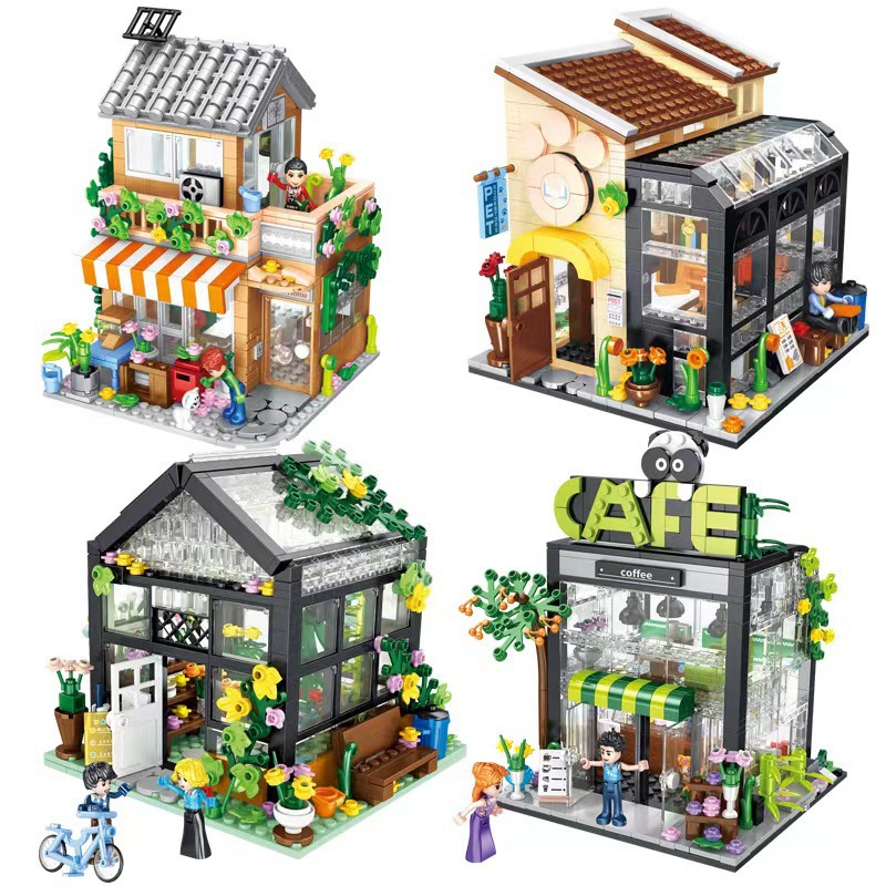 方橙FC8501-8506街景建筑系列花店咖啡店小颗粒拼装玩具积木礼物