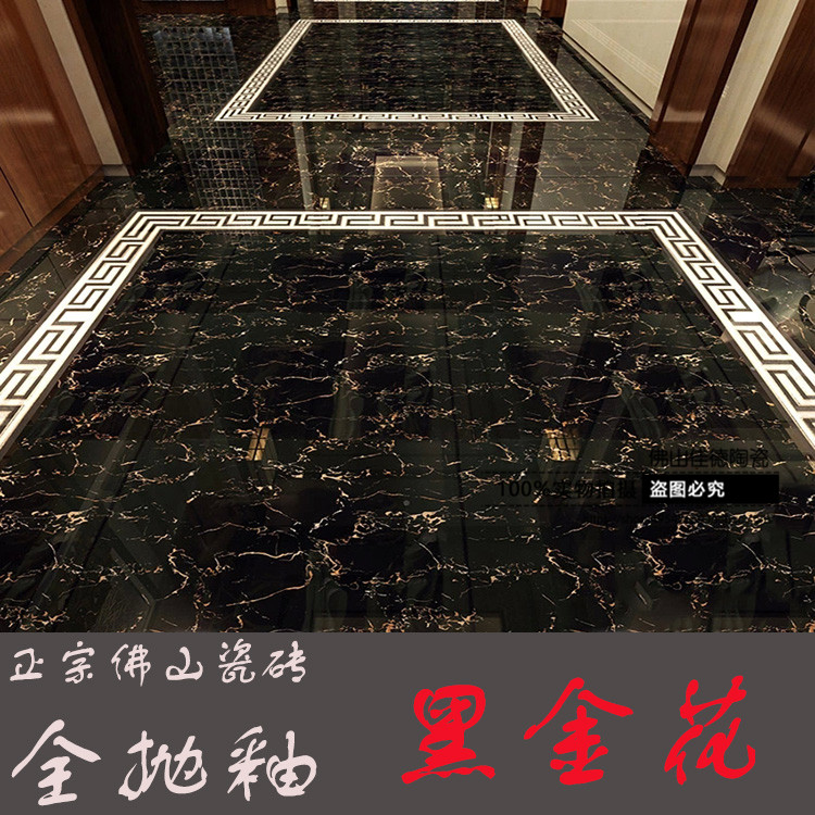 佛山全抛釉波导线背景墙黑金花