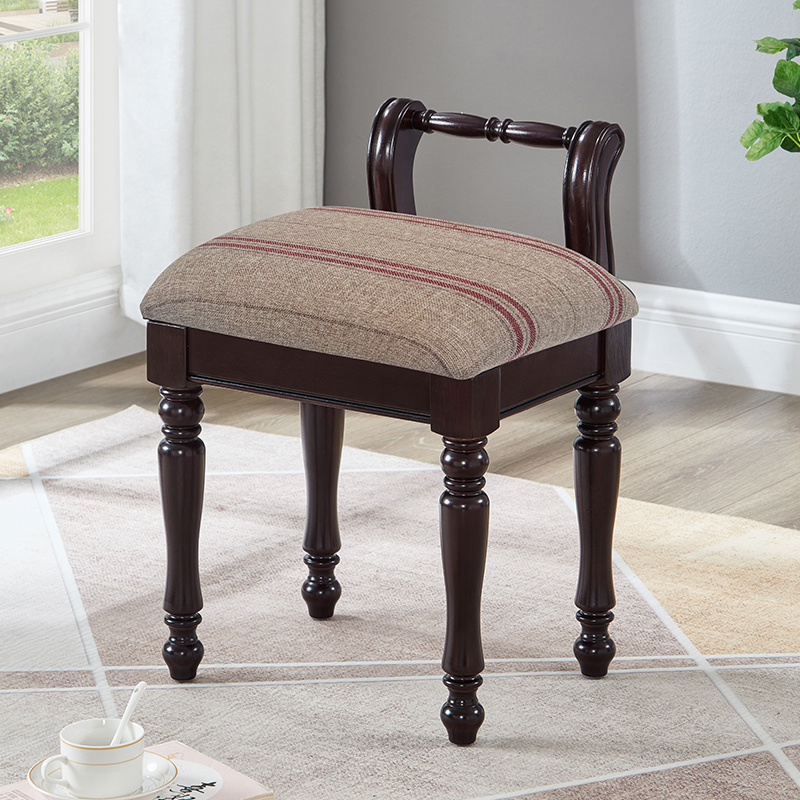 优柏睿美式全实木黑胡桃色梳妆凳