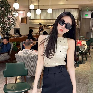 短款 法式 修身 外穿抹胸无袖 上衣 复古u领冰丝针织小吊带背心女夏季