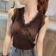 上衣2025新款 蕾丝拼接v领针织吊带背心女夏季 外穿内搭打底无袖