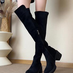 百搭显瘦过膝靴 6cm小个子圆头粗跟骑士靴复古时尚 NNMISS·34