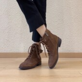 nnmiss 3cm英伦风绒面侧拉链皮带扣马丁靴系带圆头复古低跟短靴