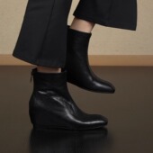 nnmiss 靴后拉链舒适百搭短靴 5cm内增高简约通勤牛皮方头时装