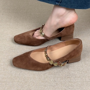 巨好穿一字带浅口单鞋 nnmiss·34 复古方头玛丽珍鞋 4cm法式