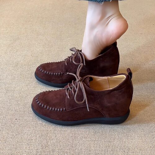 小个子内增高绒面圆头通勤单鞋