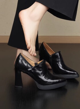 nnmiss/9cm气质尖头编织蝴蝶结复古高跟鞋百搭深口粗跟羊皮单鞋