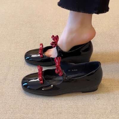 内增高甜美法式蝴蝶结平底单鞋