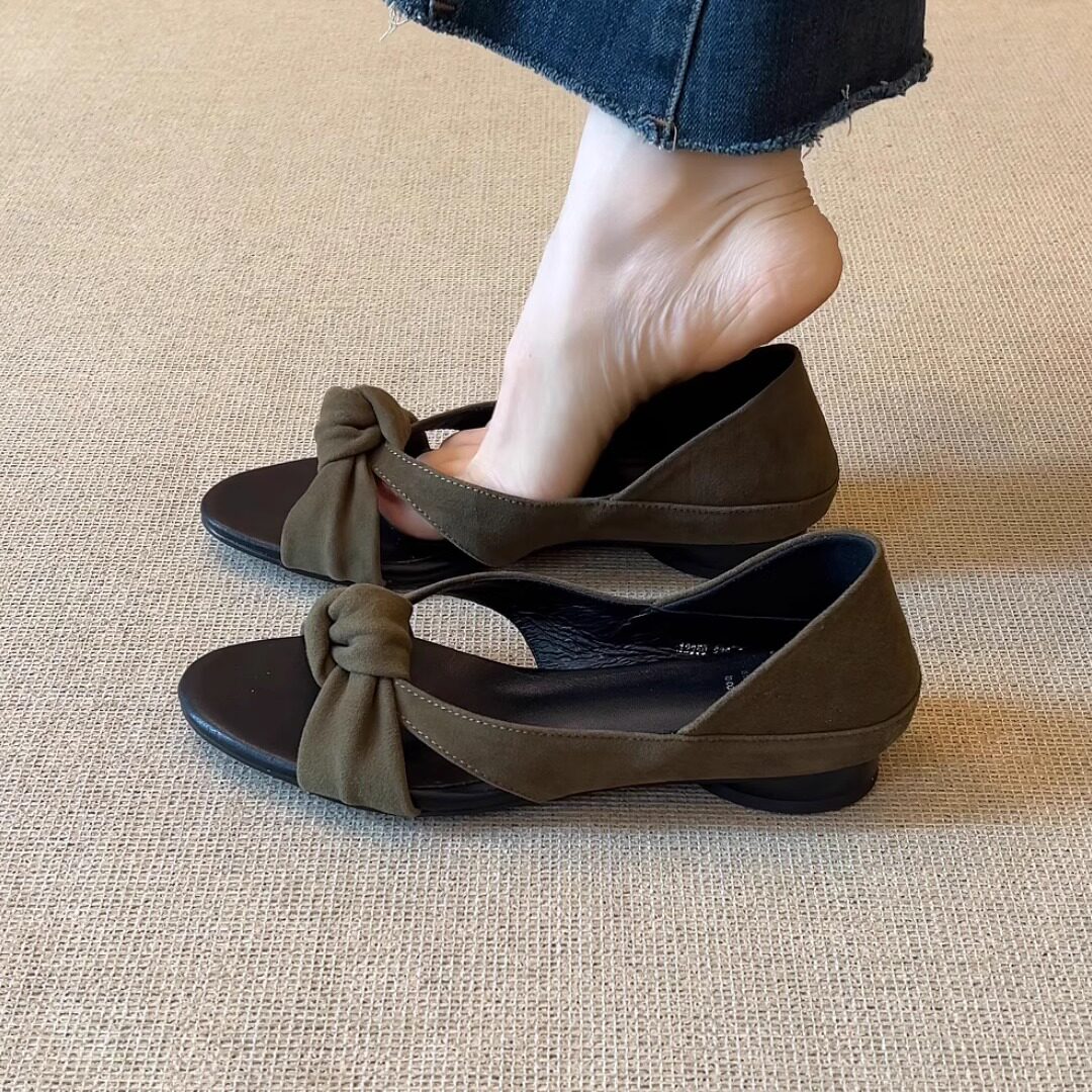 NNMISS羊皮复古交叉带低跟露趾凉鞋夏季百搭255元