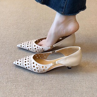 简约气质百搭尖头浅口通勤单鞋 镂空透气洞洞凉鞋 4cm时尚 nnmiss