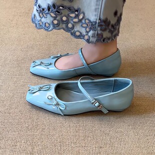 减龄浅口低跟一字带单鞋 nnmiss 2cm韩系甜美蝴蝶结方头玛丽珍时尚