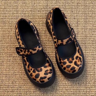 豹纹圆头魔术贴复古牛皮厚底玛丽珍单鞋 5.5cm时尚 nnmiss·34