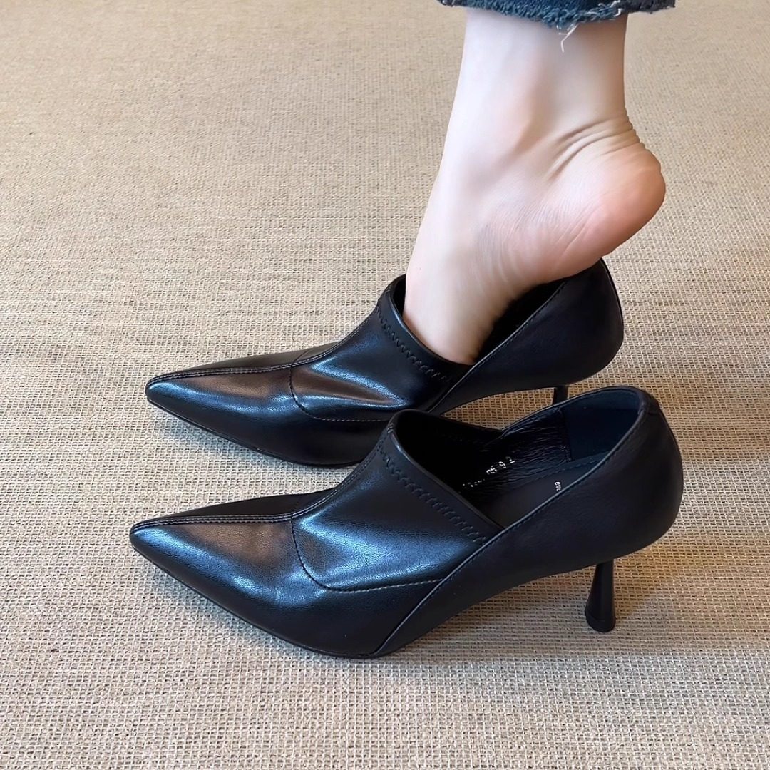 nnmiss/7cm优雅复古风小个子尖头气质细高跟通勤短靴及踝靴