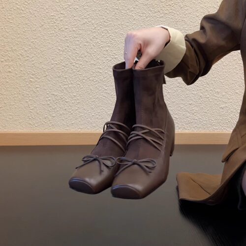 韩系复古芭蕾瘦瘦靴内增高短靴
