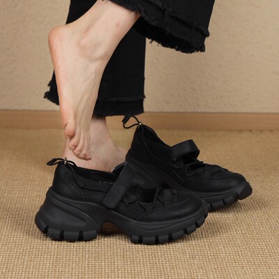 踩屎感休闲运动风圆头厚底鞋单鞋