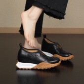 复古通勤弹力带深口内增高单鞋 nnmiss 7cm拼色厚底舒适圆头休闲鞋