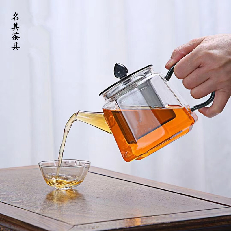 明信唐耐热全玻璃泡茶壶彩色内胆