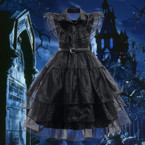 2023万圣节亚当斯一家公主裙cos服星期三黑色连衣裙cosplay服装