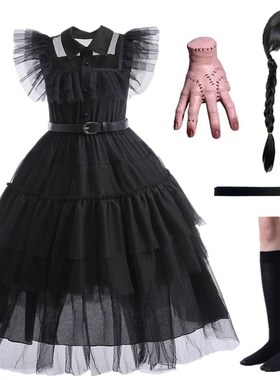 亚当斯一家星期三黑色连衣裙万圣节表演服儿童adams连衣裙cos服装