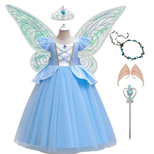 外贸女童灰姑娘公主裙冰雪奇缘艾莎套装cos小女孩角色扮演连衣裙