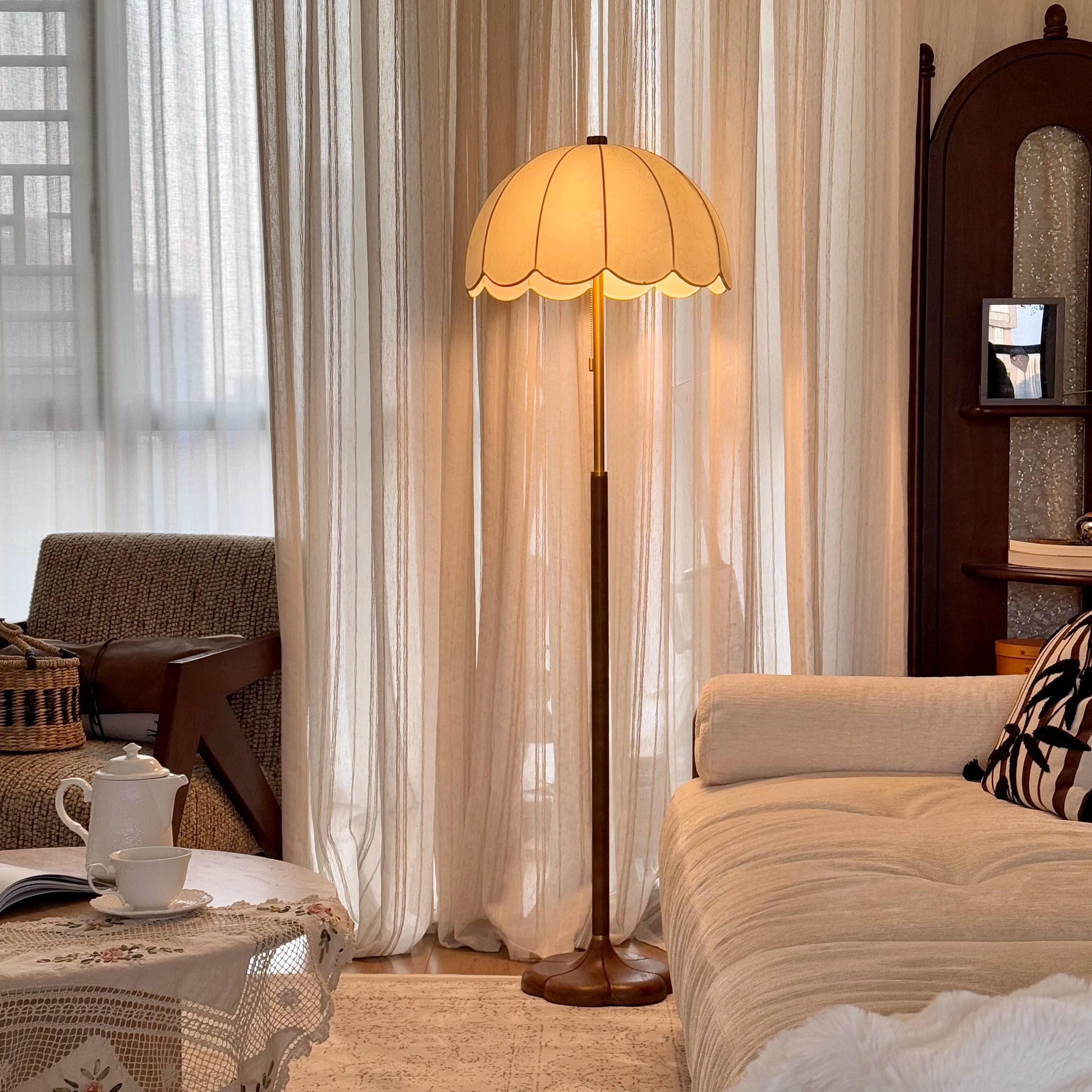 旭呈法式中古风客厅落地灯沙发旁美式复古氛围高级感卧室立式台灯