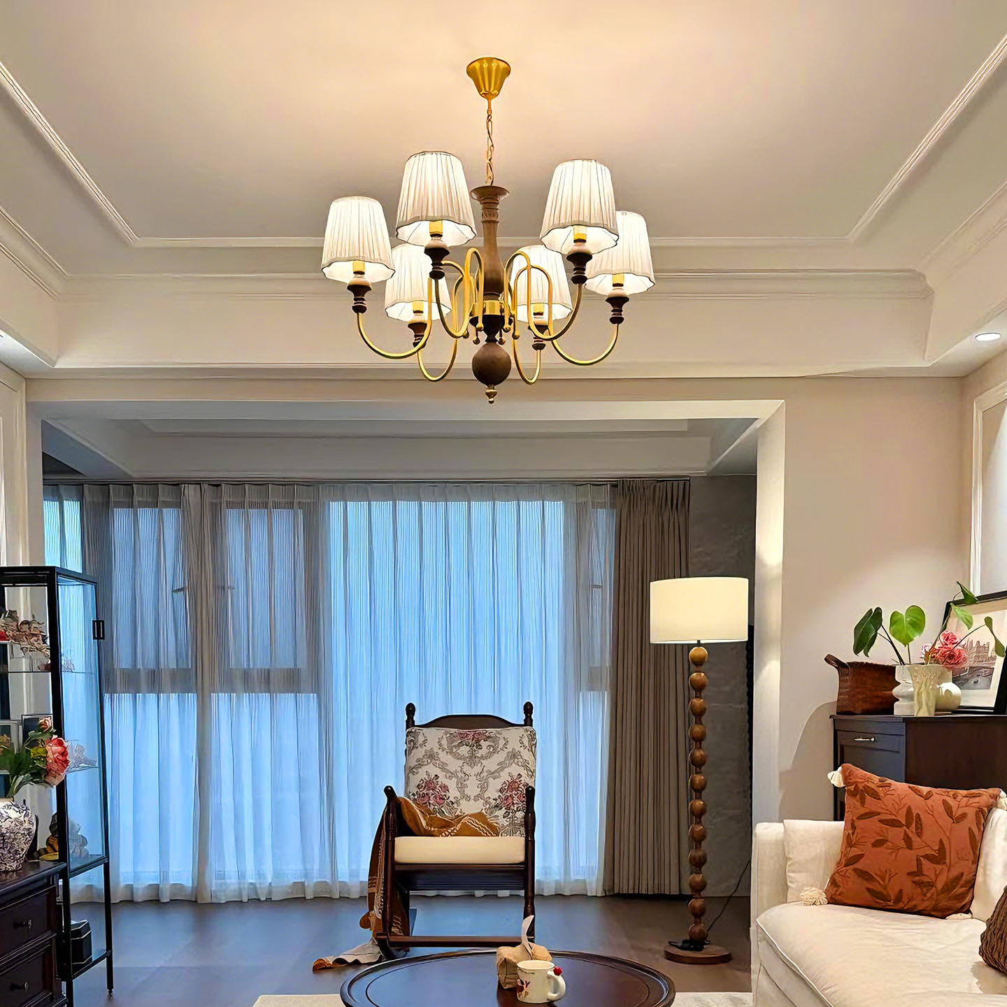 旭呈客厅卧室美式复古实木吊灯